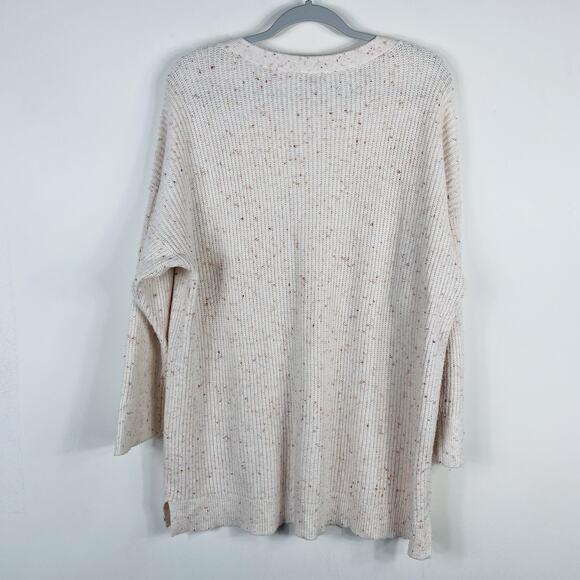 Ann Taylor LOFT Size XXL Flecked Button Detail Sweater Cream Cotton Blend - Picture 3 of 5